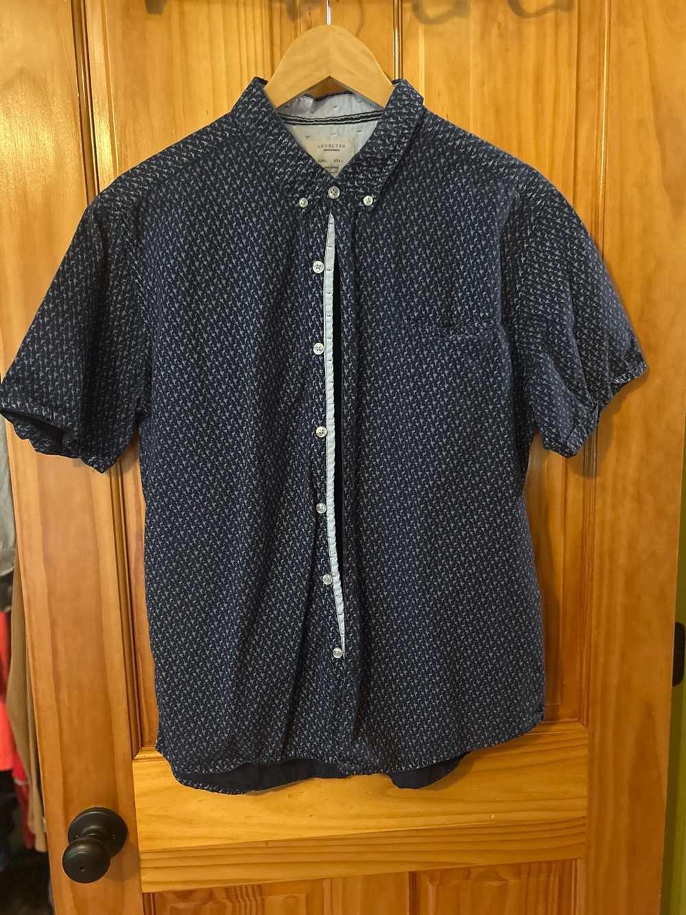Short-Sleeve Flamingo Navy Patterned Button-Down Shirt by